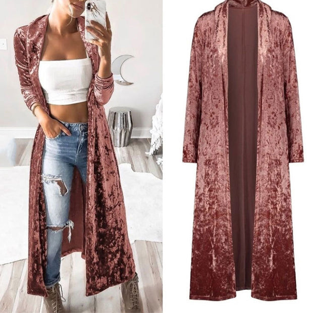 Fashion Casual Solid Color Lapel Long Sleeve Kimono Duster