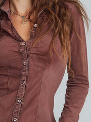 Vintage Sun-Dried Red Washed Slim Fit Shirt