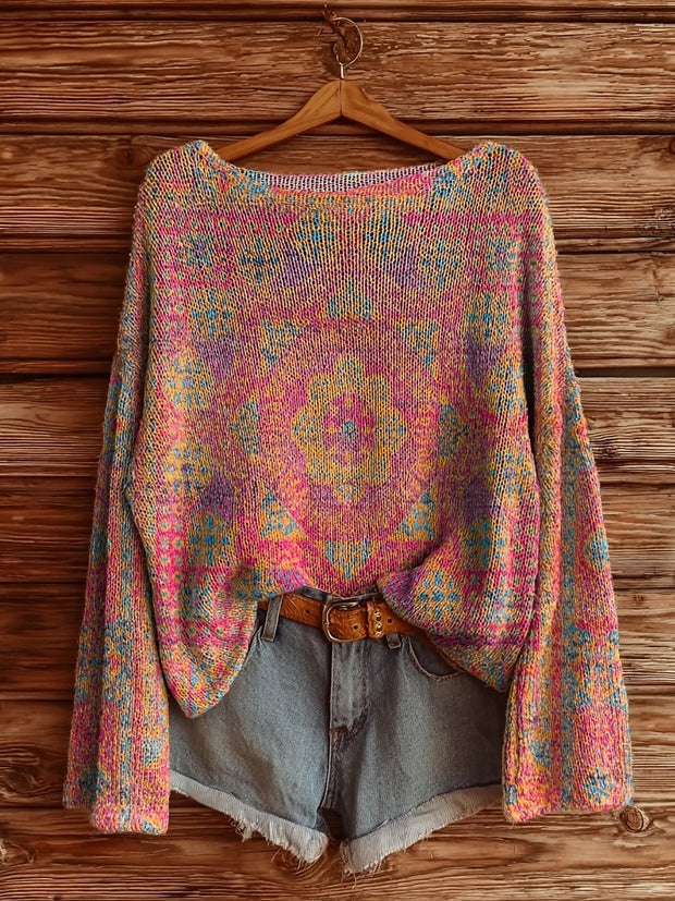 Women's Ethnic Totem Art Pattern Print Casual Pullover Sweater