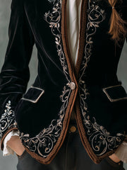 Elegant Black Luxurious Velvet Embroidered Tailored Jacket