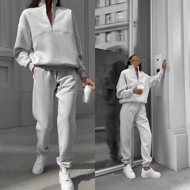 Zip Stand Collar Comfortable Loose Loungewear Tracksuit