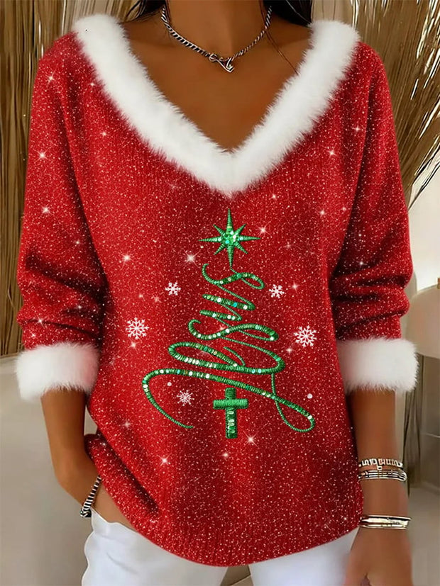 Women's Casual Christmas Plush Sequined Top