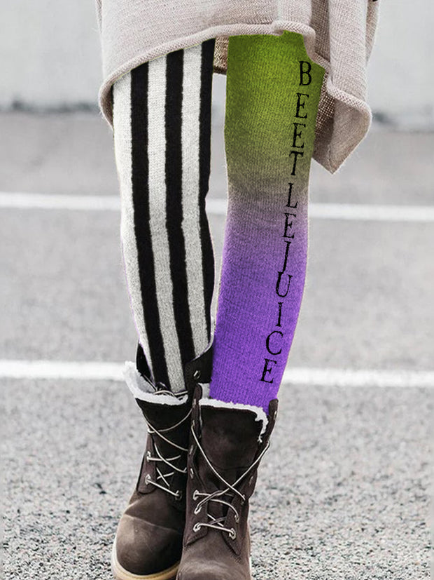 Halloween Horror Movie Gradient Striped Contrast Cozy Leggings