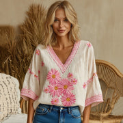 Women's Breast Cancer Awareness Daisy V-neck T-shirt