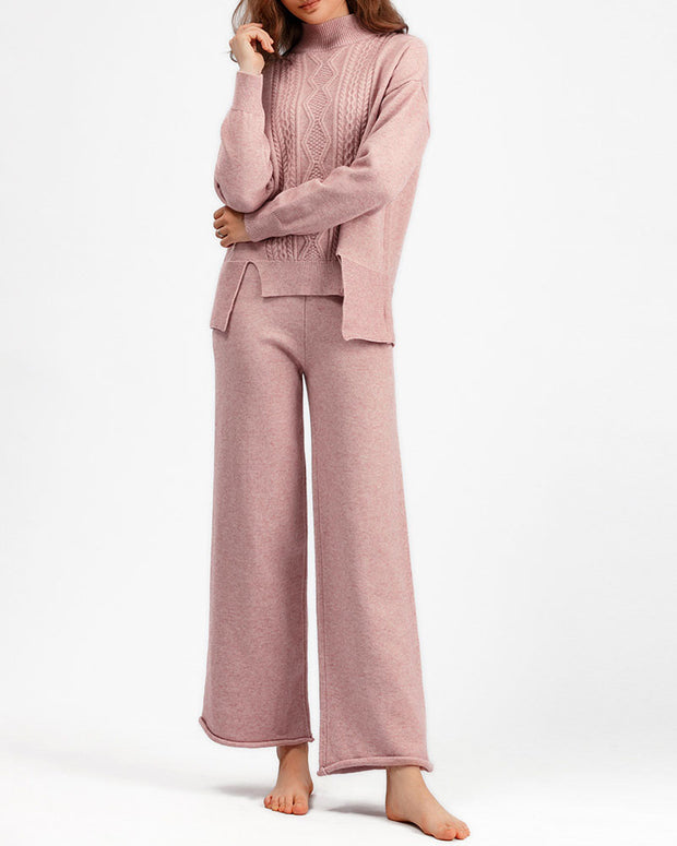 Loose Turtleneck Sweater and Wide-leg Pants Two-pieces Set