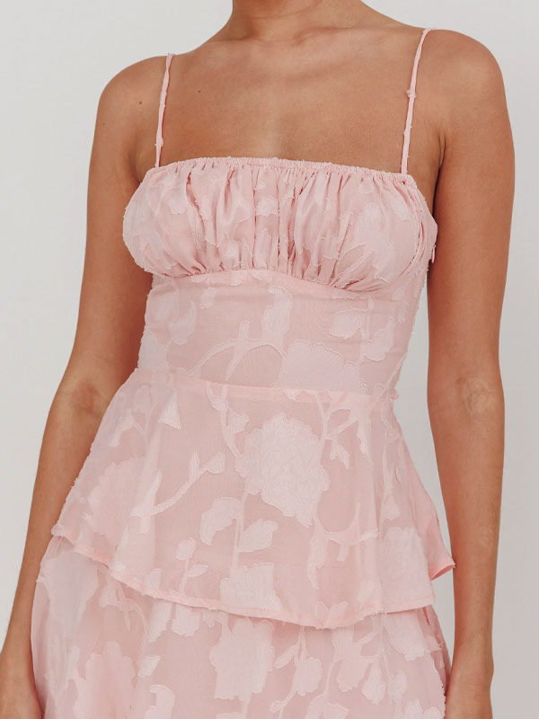 Thin straps jarquard tiered maxi dress