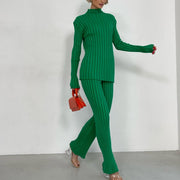 Women's Knitted Flared Pants Sweater Two -piece Suit