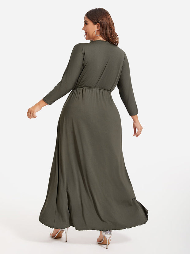 Plus Elastic Waist Asymmetrical Hem Maxi Dress