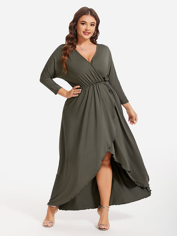 Plus Elastic Waist Asymmetrical Hem Maxi Dress