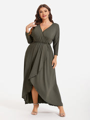 Plus Elastic Waist Asymmetrical Hem Maxi Dress