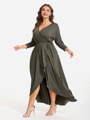 Plus Elastic Waist Asymmetrical Hem Maxi Dress