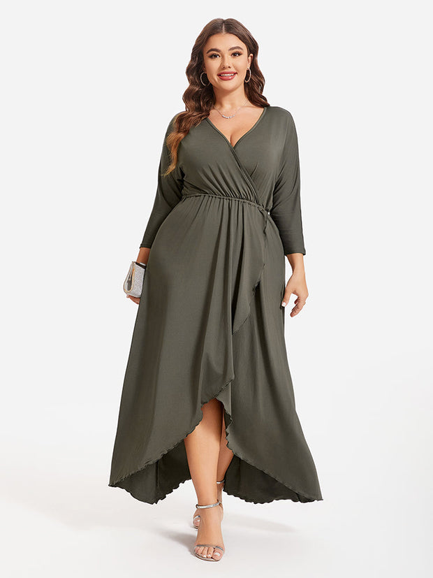 Plus Elastic Waist Asymmetrical Hem Maxi Dress