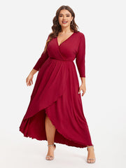 Plus Elastic Waist Asymmetrical Hem Maxi Dress