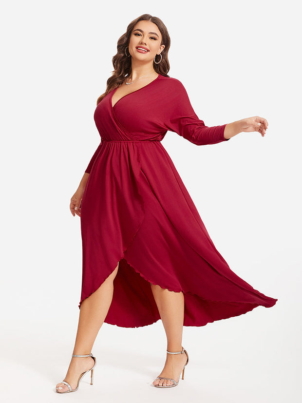 Plus Elastic Waist Asymmetrical Hem Maxi Dress