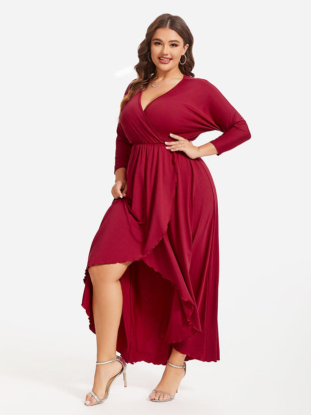 Plus Elastic Waist Asymmetrical Hem Maxi Dress