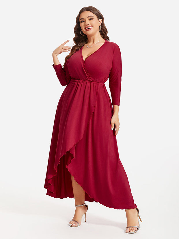 Plus Elastic Waist Asymmetrical Hem Maxi Dress