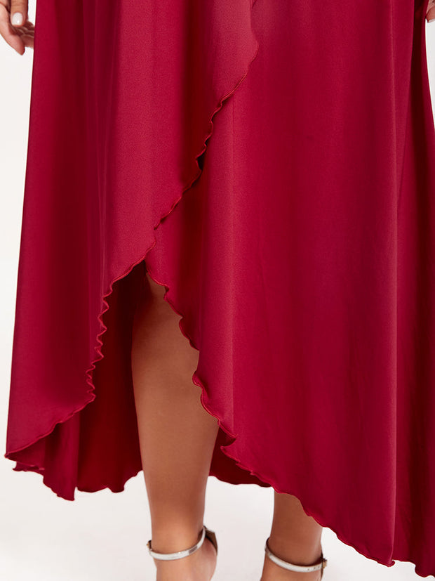 Plus Elastic Waist Asymmetrical Hem Maxi Dress