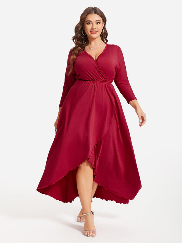 Plus Elastic Waist Asymmetrical Hem Maxi Dress