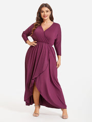 Plus Elastic Waist Asymmetrical Hem Maxi Dress