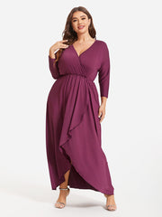 Plus Elastic Waist Asymmetrical Hem Maxi Dress