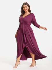 Plus Elastic Waist Asymmetrical Hem Maxi Dress