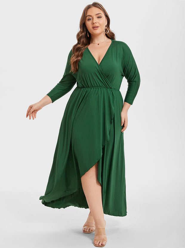 Plus Elastic Waist Asymmetrical Hem Maxi Dress