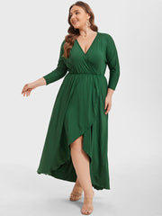 Plus Elastic Waist Asymmetrical Hem Maxi Dress