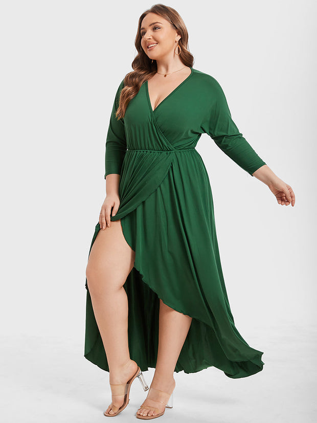 Plus Elastic Waist Asymmetrical Hem Maxi Dress