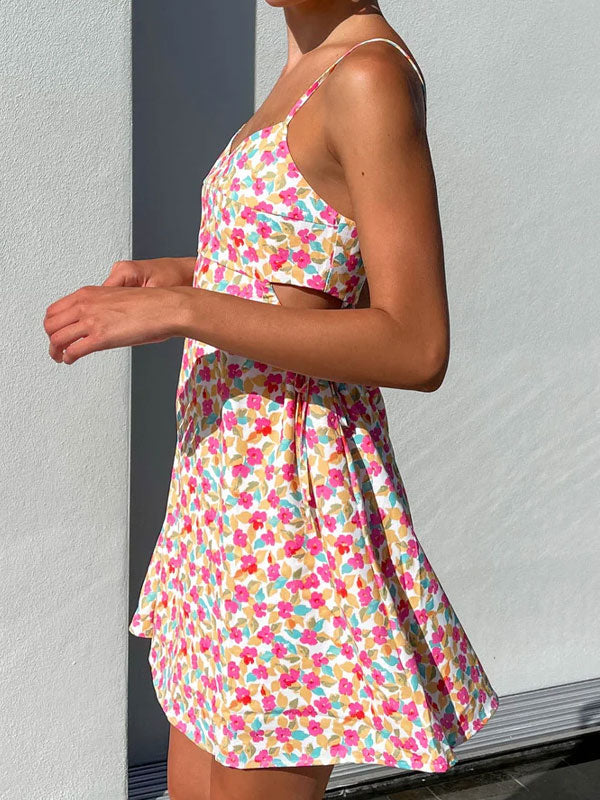 Thin straps printing dress
