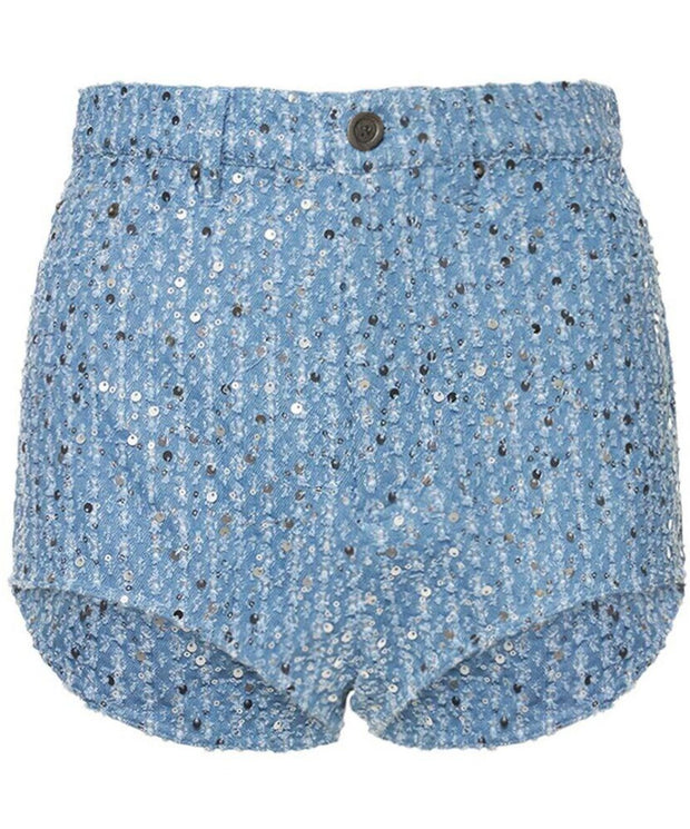 Women's Denim Sequined Jacket & Short Two-Piece Set