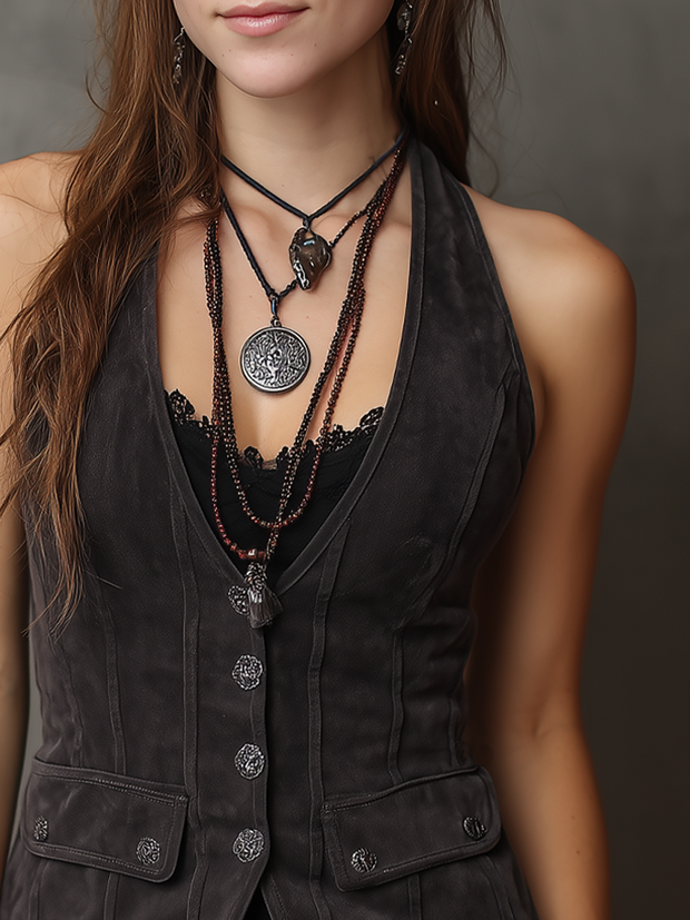 Vintage Halter Collar Suede Vest