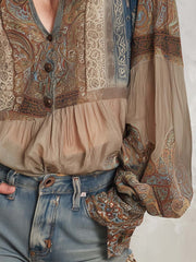 Vintage Boho Paisley Sheer Blouse