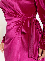 Solid Wrap Knot Side Velvet Dress