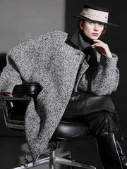 Designer Wool Coat for Women – Double-Faced Herringbone Snowflake Pattern Short Jacket with Leather Collar, Korean Style Winter Outerwear