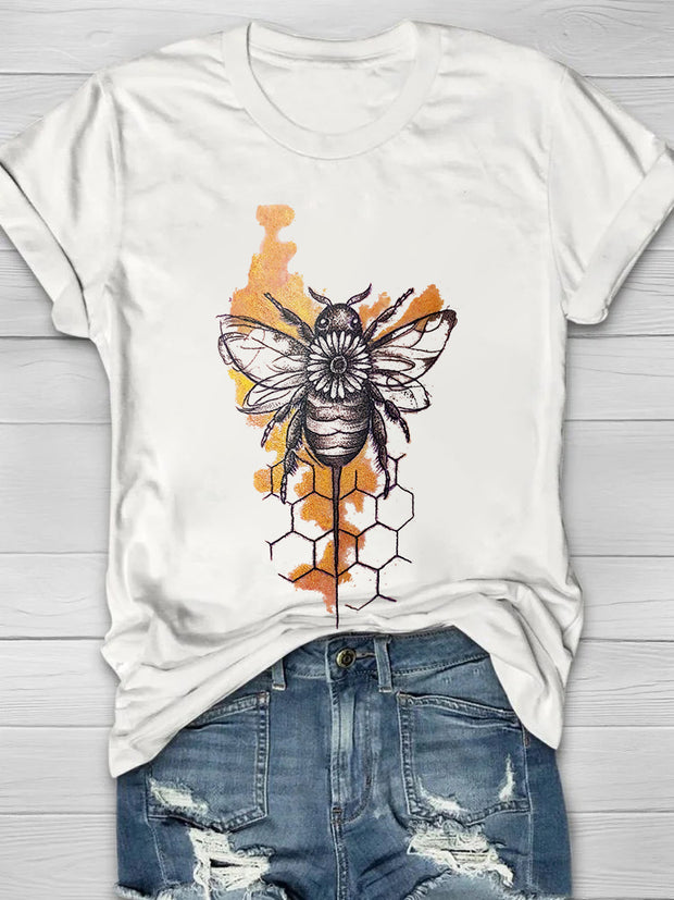 Honey Bee Printed Women's Crew Neck T-shirt