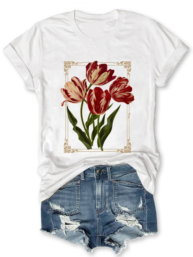 Vintage Flowers Printed T-Shirt