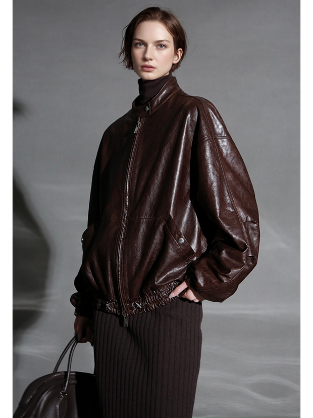 Women’s Sheepskin Leather Moto Jacket – Casual Chic Cropped Biker Style Short Coat for Autumn