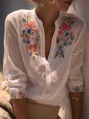 Bohemian Floral Embroidered White Shirt