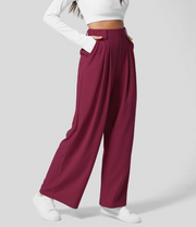 High Waisted Plicated Side Pocket Wide Leg Waffle Work Pants