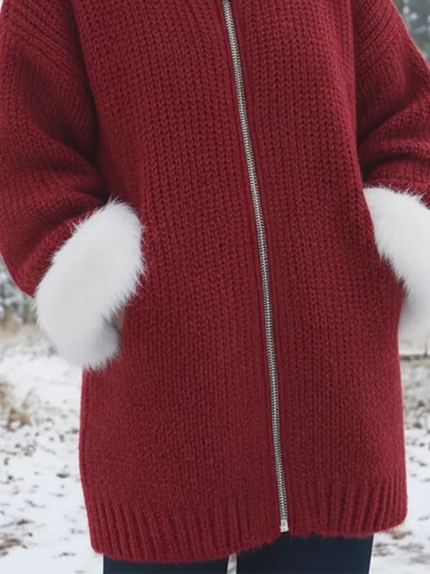 Women's Autumn/Winter Fur Collar Patchwork Coat