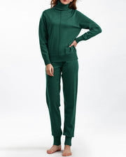 Turtleneck solid color sweater knitted two-piece set