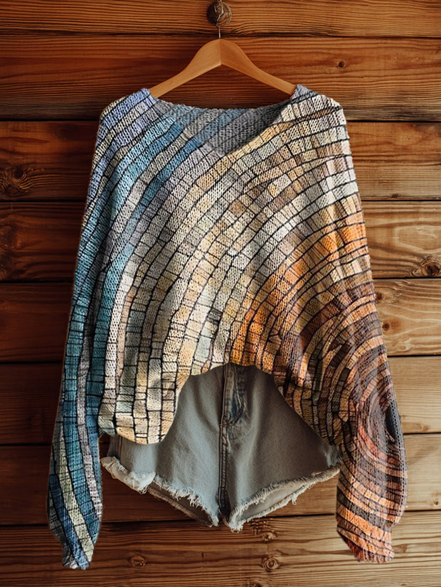 Women's Color Block Pattern Artistic Print Casual Knit Sweater