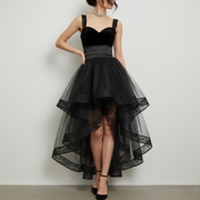 Gothic Glamour Black Tulle & Velvet High-Low Dress