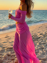 Off shoulder halter neck ruched maxi dress