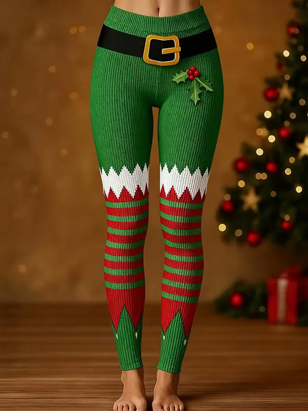 Women's Christmas Art Print Knit Leggings