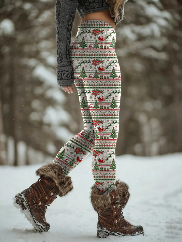 Women's Christmas Pattern Art Print Knit Leggings