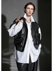 Women’s Short Sheepskin Leather Vest – Bubble Leather Design with Pockets, Notched Collar & Shoulder Strap Details