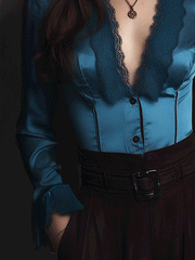Vintage Lace Trim Waist Satin Shirt