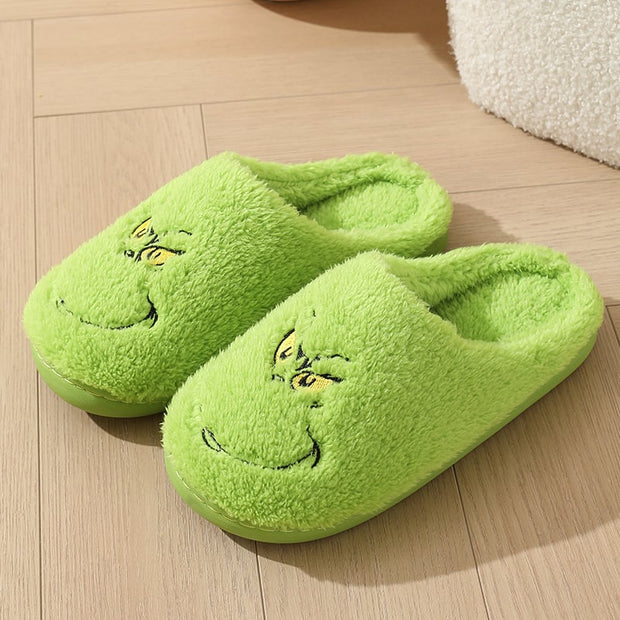 Men's And Women's Fashionable Home Green Fur Monster Warm Thick-Soled Soft-Soled Plush Slippers