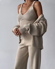 Chic V-neck knitted three-piece set